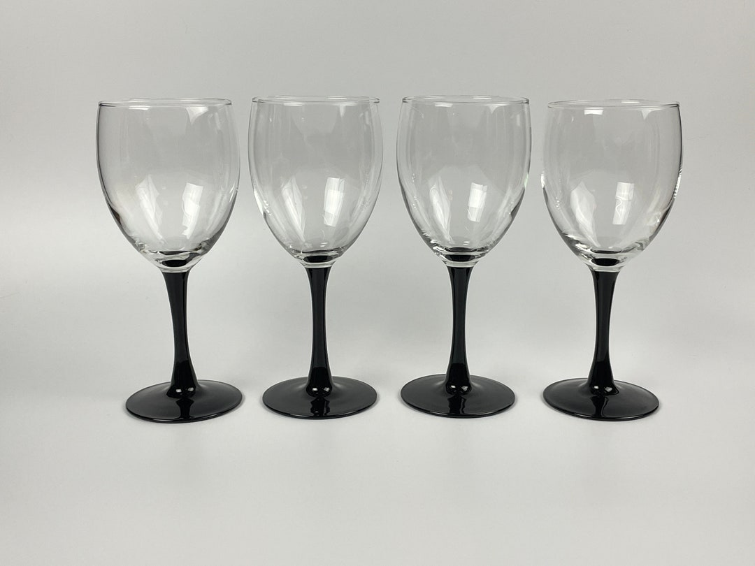 Luminarc Black Stem Wine Glasses 8oz. & 7.25 Tall Made Etsy