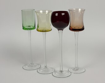 Multicoloured Cordial Glasses Long Stemmed Liqueur Glass in Varying Shapes, Set of 4 (AUG122)