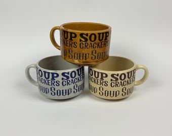 Vintage Soup & Crackers Mugs, Set of 3