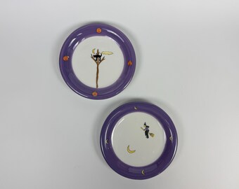 Vintage Ceramic Halloween Dessert Plates with Witch & Cat by HausenWare