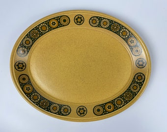 Vintage Mid Century Oval Serving Platter by Kiln Craft, Bacchus Staffordshire Ironstone England, Retro Floral Mustard Yellow