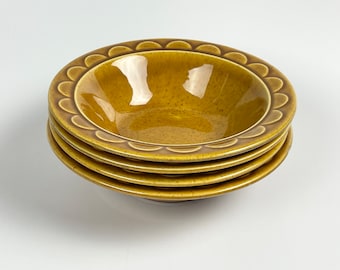 Homer Laughlin Granada Gold Cortez Bowls Cereal Bowls, Soup Bowl, Sunflower Daisy Pattern Harvest Gold Set of 4