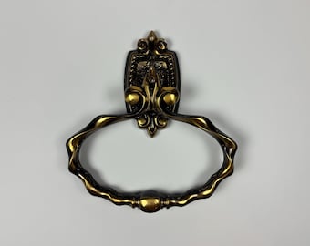 Vintage Brass Coloured Towel Ring with Fleur De Lis Motif