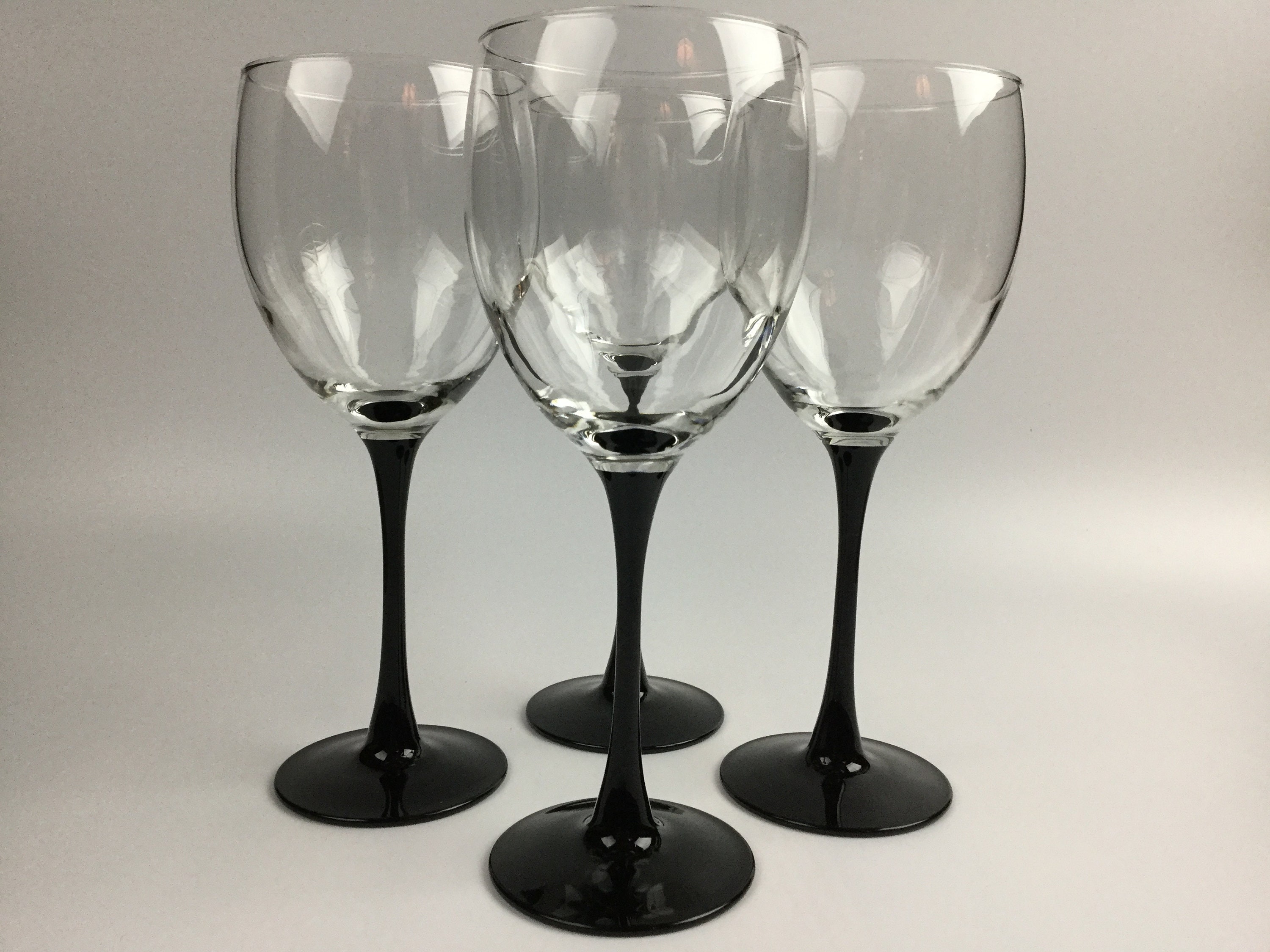 Luminarc Black Stem Wine Glasses Set of 4 Made in France Etsy
