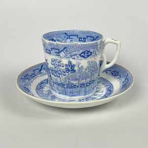Antique Blue Willow Porcelain Tea Cup and Saucer