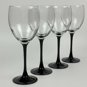 Luminarc Black Stem Wine Glasses 8 1/4&quot; Tall, Made in France, Set of 4 / B4