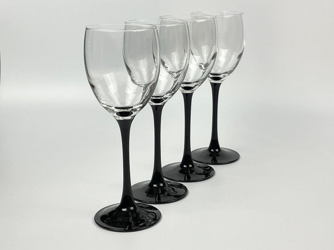 Luminarc Black Stem Wine Glasses 6oz. 7 3/4 Tall Made Etsy