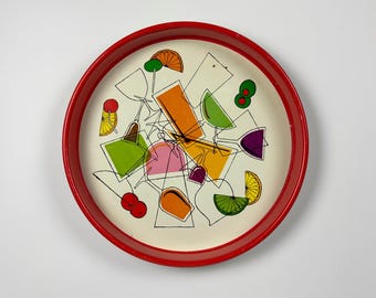 Vintage Mid Modern Century Atomic Round Cocktail Serving Tray
