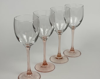 Vintage Luminarc Pink Stem Wine Glasses 6oz, Set of 4