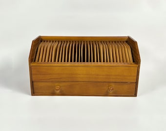 Vintage Wood 30-Day Mail Organizer with Bill Slots and Drawer