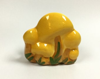 Vintage Ceramic Mushroom Napkin Holder Yellow Harvest Gold