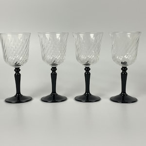 Vintage Luminarc Arcoroc Cordial Glasses with Black Stem Swirl  4.25&quot; High Set of 4
