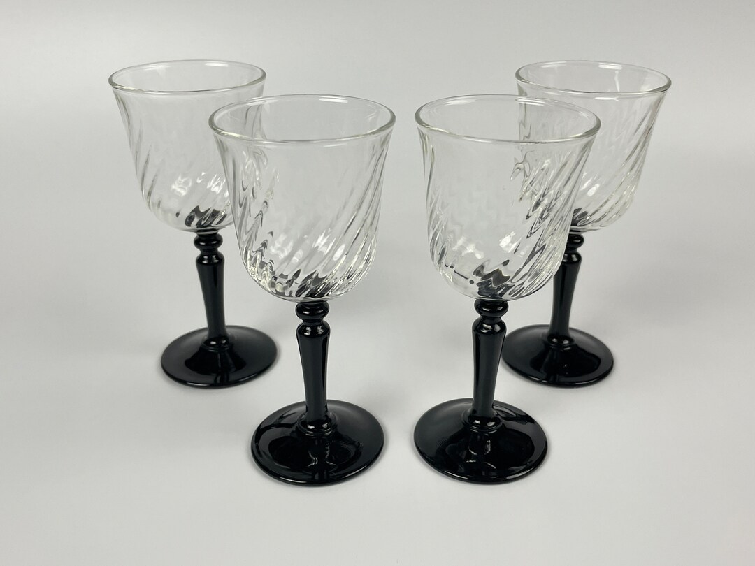 Vintage Luminarc Arcoroc Cordial Glasses With Black Stem Swirl Etsy