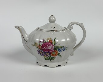 Vintage Music Box Teapot with Floral Motif