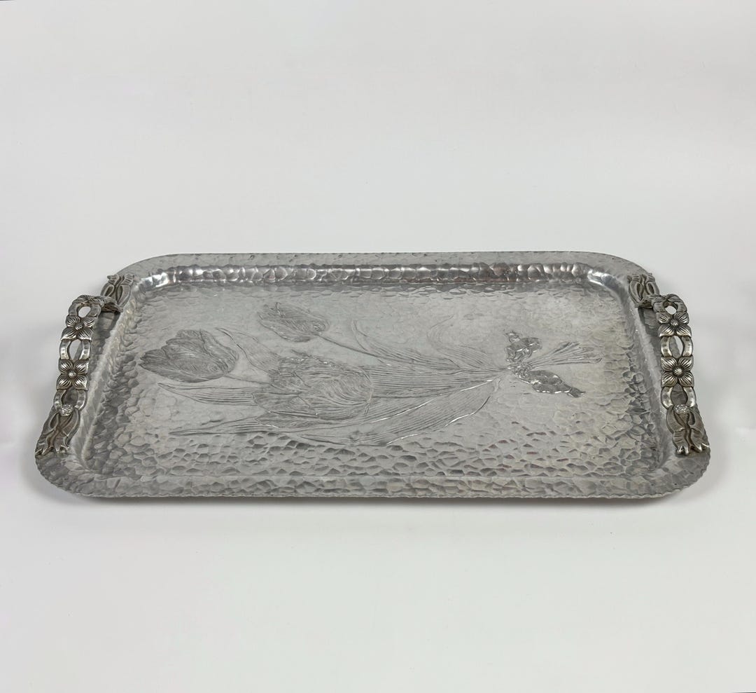 Vintage Rodney Kent Hammered Aluminum Serving Tray With Tulip Motif - Etsy
