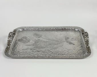 Vintage Rodney Kent Hammered Aluminum Serving Tray with Tulip Motif