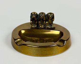 Vintage Brass Three Wise Monkeys Ashtray