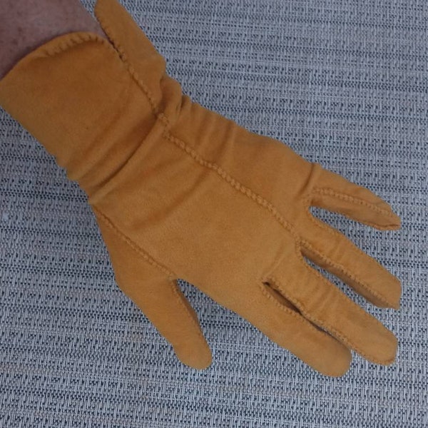 Vintage Yellow Felt Gloves by Marcel Wagner Original Size Extra Small 6 Inches