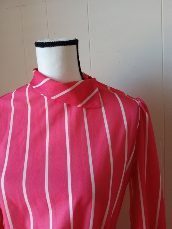 Pink and White Striped Polyester Dress with Elast… - image 3