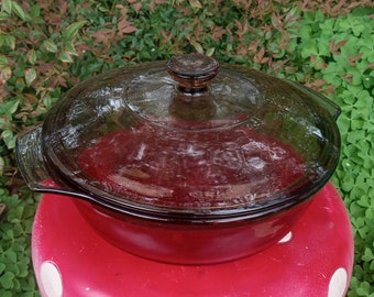 Vintage Amber Glass Covered Baking Dish