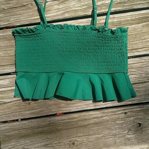 Vintage Size Small Forest Green Bathing Suit Top Peplum