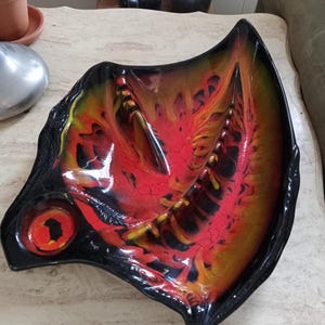 Vintage Black Red and Yellow Ceramic Ashtray Made in California