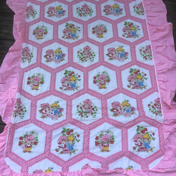 Vintage Strawberry Shortcake Bedspread Twin with Matching Bed Skirt