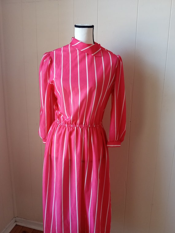 Pink and White Striped Polyester Dress with Elast… - image 2
