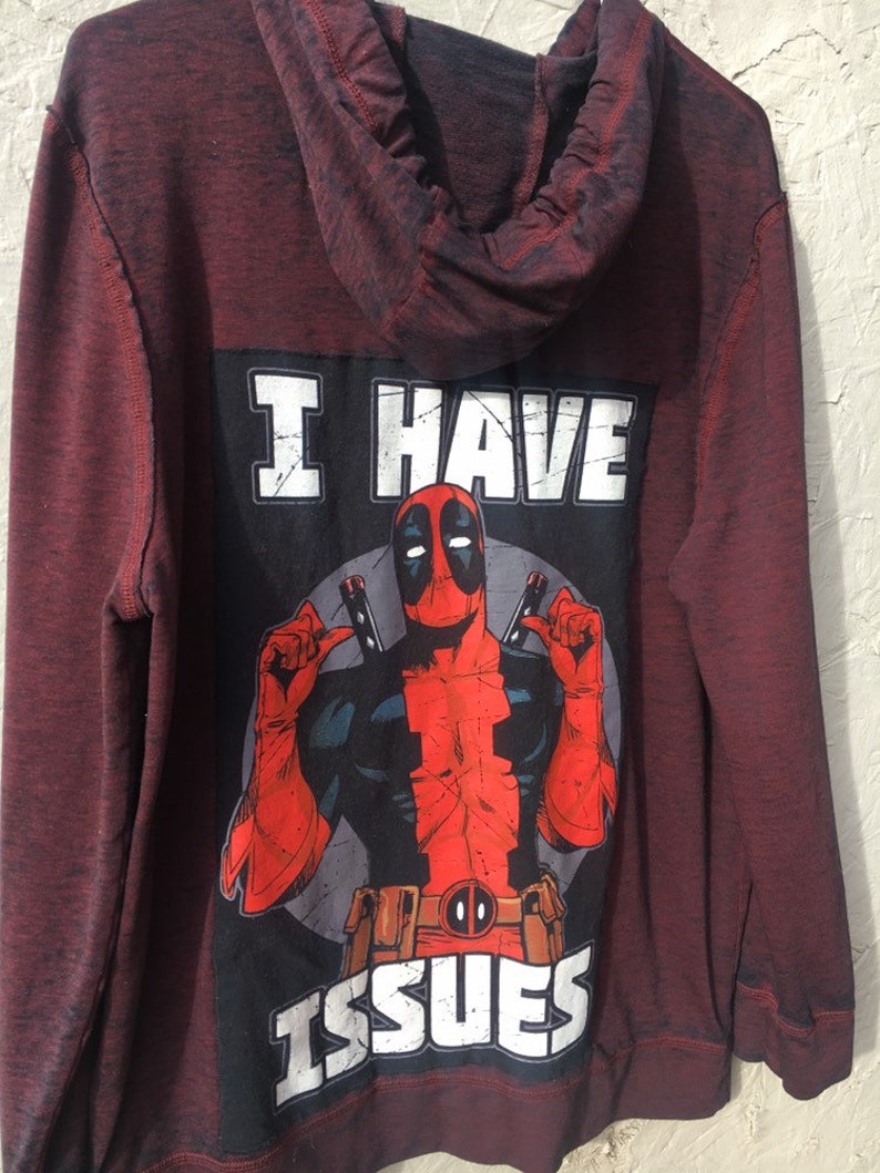upcycled extra large marvel X Force fathers day gift burnout Mens XL Deadpool hoodie