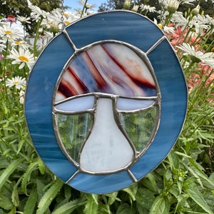 Mushroom stained glass sun catcher, glass art mycology