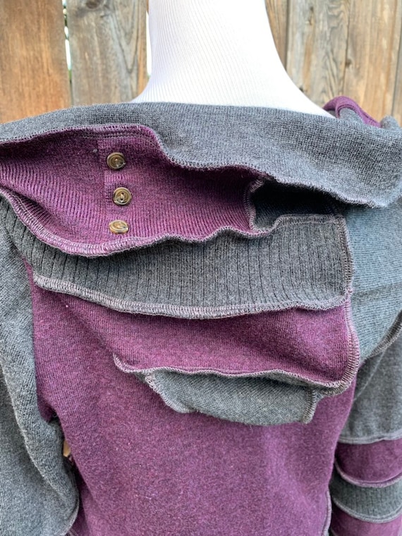 Patchwork Sustainable Fashion Upcycled Sweater Coat Size Large Purple Sweater Merino and Lambswool Sweater Katwise Inspired