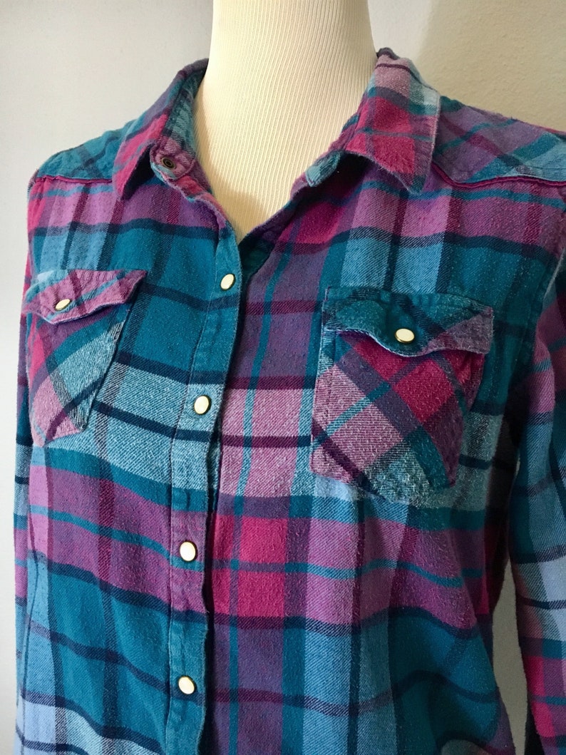 womens large upcycled Phish NYE Madison Square Garden flannel pearl snaps YEMSG