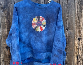 Womens medium Cropped oversized pullover sweatshirt Phish Fishman donuts quilt patch