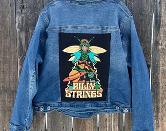 Womens XXL Torrid size 3 Billy Strings BMFS jean jacket with merch shirt patch one of a kind fan art bluegrass gift free shipping