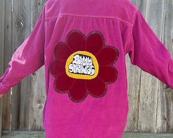 Womens size 3XL XXXL Billy Strings BMFS Red Daisy corduroy patch pink corduroy wide wale long sleeve shirt one of a kind bluegrass gift
