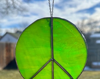 Peace sign stained glass sun catcher free glass silver chain