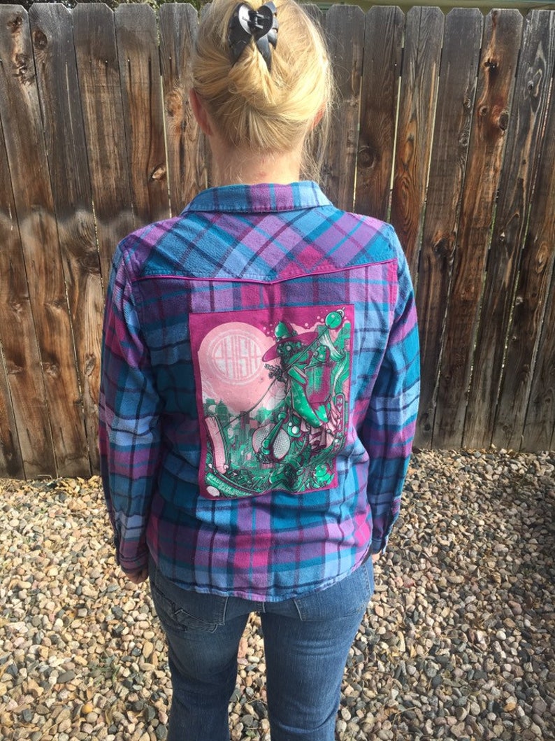 womens large upcycled Phish NYE Madison Square Garden flannel pearl snaps YEMSG