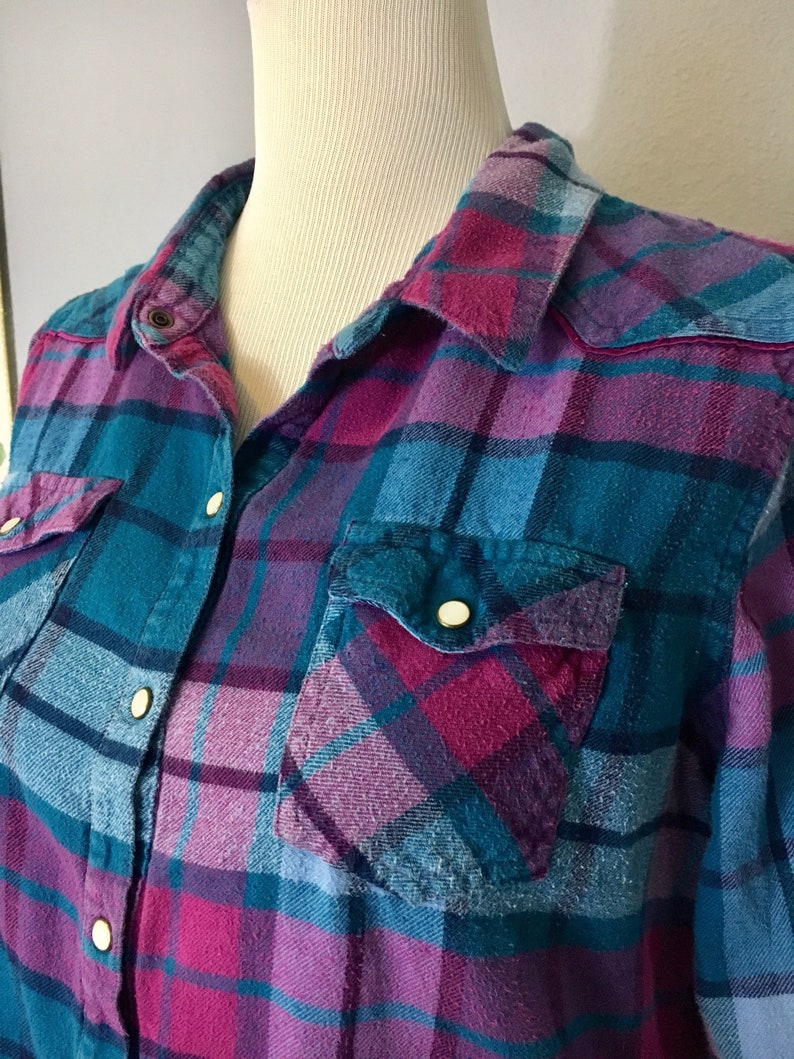 womens large upcycled Phish NYE Madison Square Garden flannel pearl snaps YEMSG