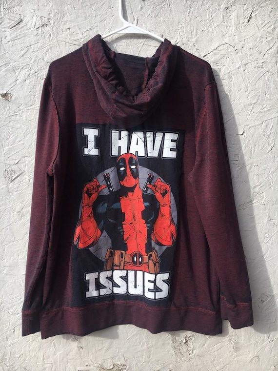 Mens Xl Deadpool Hoodie Burnout Upcycled Extra Large Marvel X Force Fathers Day Gift
