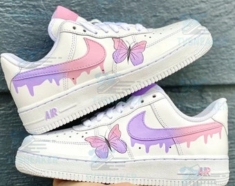 Custom Shoes, Purple Drip Butterfly Air Force 1 Hand Painting sneakers