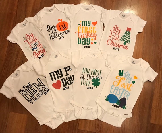 Set of 8 First Holiday Onesies | Etsy