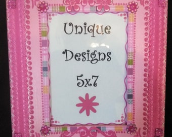 Pretty In Pink Hand Painted Wall Frame, Wall Art, Wooden Photo Frame, Unique Design, 5x7