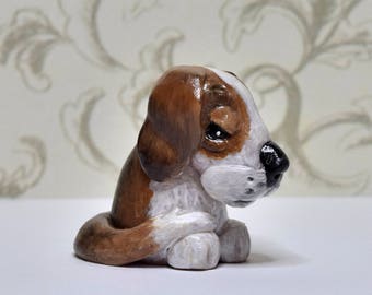 Puppy Figurine, Sad Puppy, Polymer Clay Puppy, Floppy-eared Puppy, Polymer Dog, Dog Figurine, OOAK, Handmade Puppy, Sad Dog,
