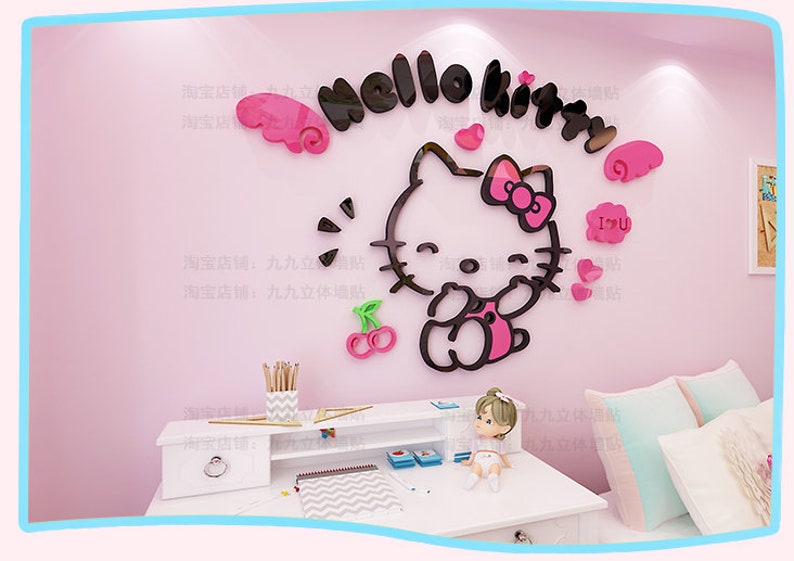 Hello Kitty Wall Decal 3D Room Decor Wall Stickers with Cherry Etsy