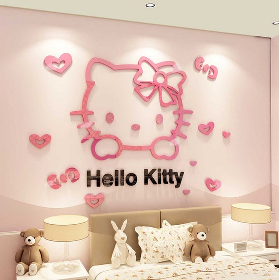 Hello Kitty 3d Wall Decal Room Decor Wall Sticker Acrylic Mirror Surface Nursery Bedroom Decor