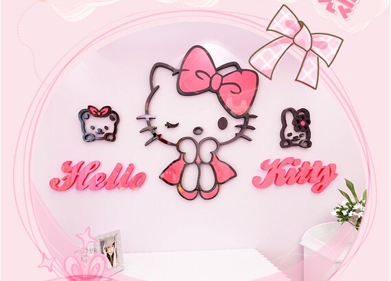 Hello Kitty 3d Wall Decal Room Decor Wall Sticker Mirror Etsy