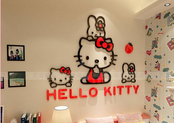 Hello Kitty Bunny 3d Wall Decal Room Decor Wall Sticker Acrylic Mirror Nursery Bedroom Decor