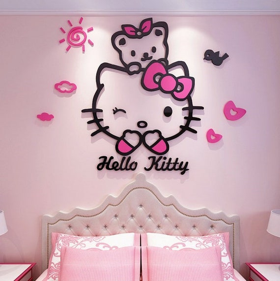 Hello Kitty Teddy 3d Wall Decal Stickers Room Decor Wall Sticker Arcylic Mirror Surface Nursery Bedroom