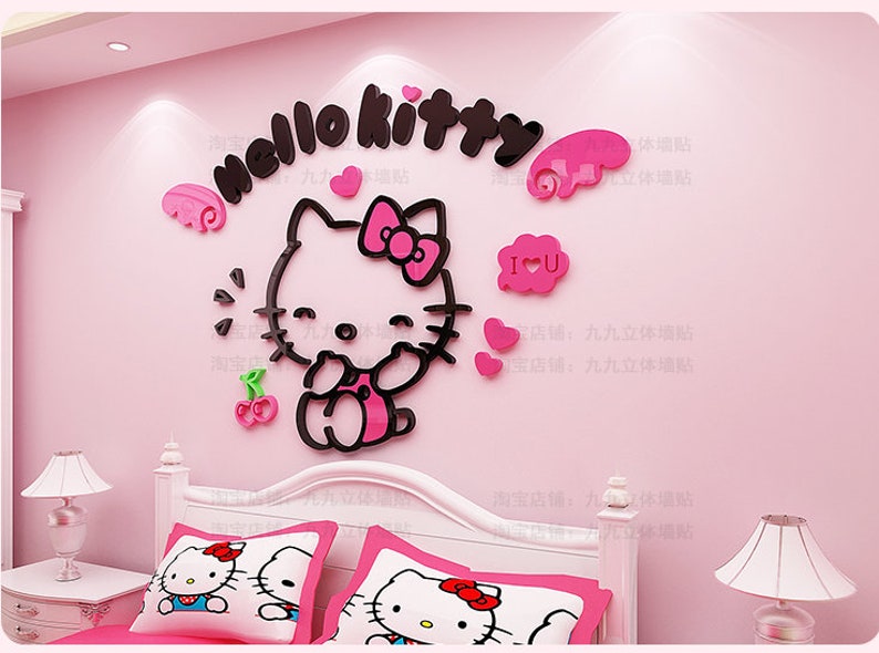 Hello Kitty Wall Decal 3D Room Decor Wall Stickers with Cherry Etsy