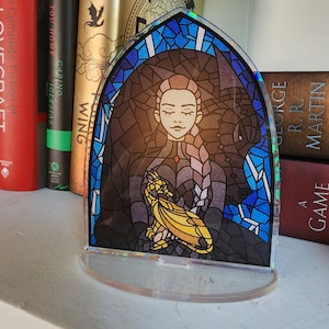 Fourth Wing - Stained Glass Acrylic Standee - Violet, Tairn, and Andarna - Art Print - Glass Art - Bookish Gift